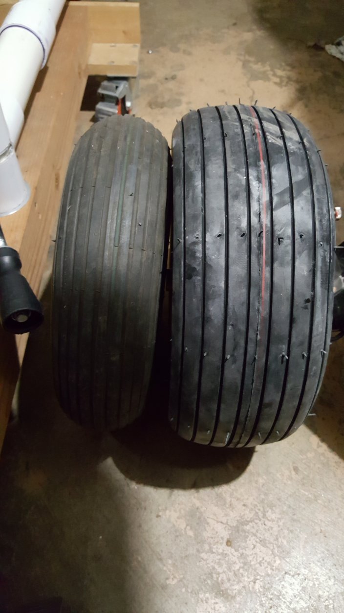 Old tire (left) new tire (right)